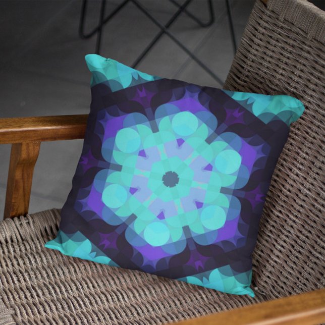 Retro Mandala Blume Blau Lila und grün Kissen (Von Creator hochgeladen)