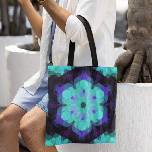 Retro Mandala Blume Blau Lila und grün Tasche