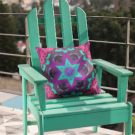 Retro Mandala Blume Blau Lila und rosa Kissen