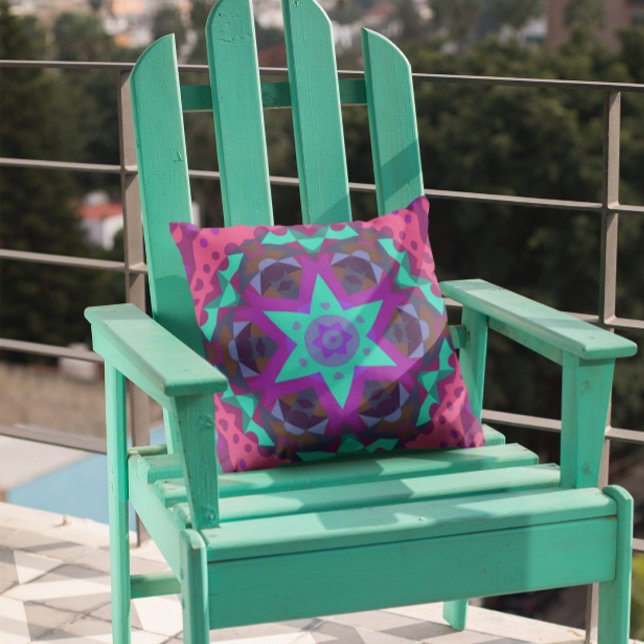 Retro Mandala Blume Blau Lila und rosa Kissen (Von Creator hochgeladen)