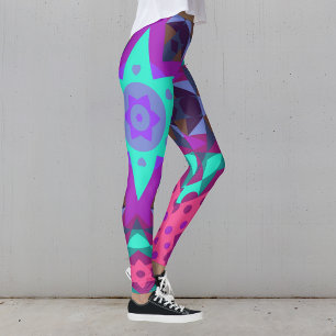 Retro Mandala Blume Blau Lila und rosa Leggings