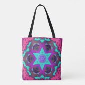 Retro Mandala Blume Blau Lila und rosa Tasche (Rückseite)