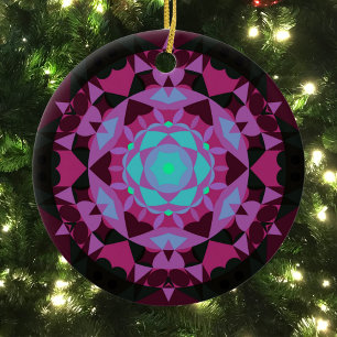 Retro Mandala Blume Blau Lila und schwarz Keramik Ornament