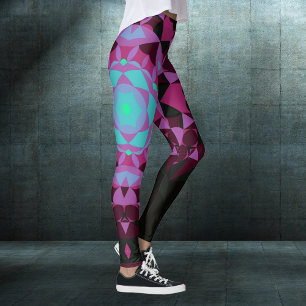 Retro Mandala Blume Blau Lila und schwarz Leggings