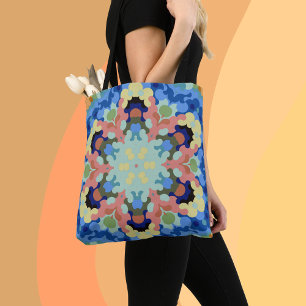 Retro Mandala Blume Blau Rosa und Gelb Tasche