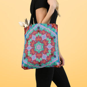 Retro Mandala Blume Blau rot und Aquamarin Tasche