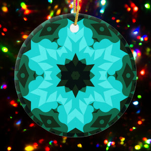Retro Mandala Blume Blau und Grün Keramik Ornament