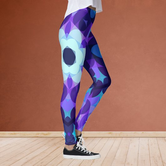 Retro Mandala Blume Blau und Lila Leggings