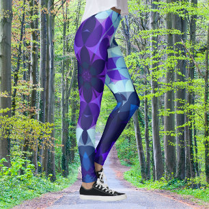 Retro Mandala Blume Blau und Lila Leggings