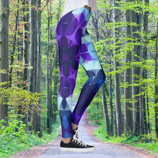 Retro Mandala Blume Blau und Lila Leggings