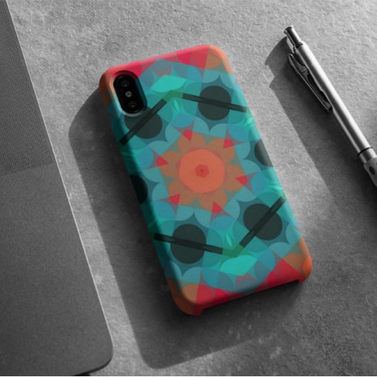 Retro Mandala Blume Blau und Rosa Case-Mate iPhone Hülle