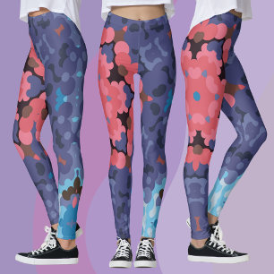 Retro Mandala Blume Blau und Rosa Leggings
