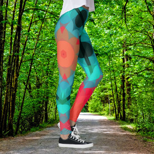Retro Mandala Blume Blau und Rosa Leggings