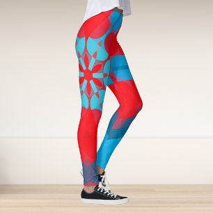 Retro Mandala Blume Blau und Rot Leggings