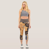 Retro Mandala Blume Blue Orange und Brown Capri Leggings (Vorderseite)