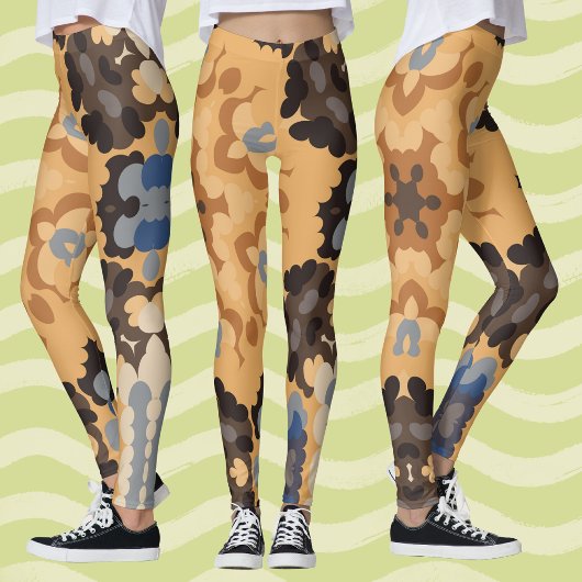 Retro Mandala Blume Blue Orange und Brown Leggings
