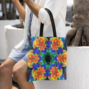 Retro Mandala Blume Blue Orange und Green Tasche