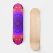 Retro Mandala Blume Blue Pink und Orange Skateboard (Vorderseite)