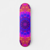Retro Mandala Blume Blue Pink und Orange Skateboard (Vorne)