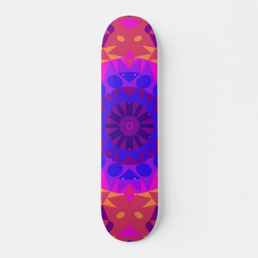 Retro Mandala Blume Blue Pink und Orange Skateboard (Vorne)