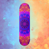 Retro Mandala Blume Blue Pink und Orange Skateboard