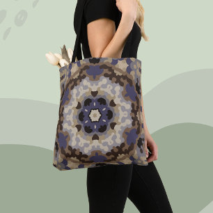 Retro Mandala Blume Blue Tan and Brown Tasche