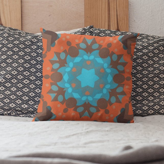 Retro Mandala Blume Blue und Orange Kissen (Von Creator hochgeladen)