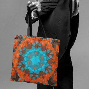Retro Mandala Blume Blue und Orange Tasche