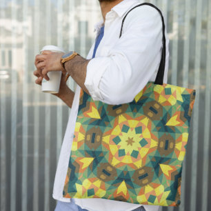 Retro Mandala Blume Gelb Grün und Orange Tasche