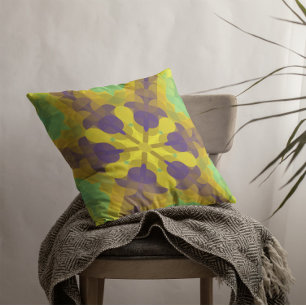 Retro Mandala Blume Gelb Lila und grün Kissen