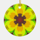 Retro Mandala Blume Gelb Orange und Grün Keramik Ornament (Vorne)