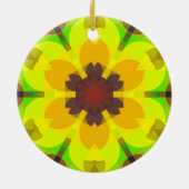 Retro Mandala Blume Gelb Orange und Grün Keramik Ornament (Hinten)