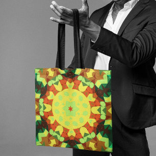 Retro Mandala Blume Gelb Orange und Grün Tasche