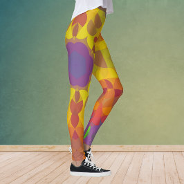 Retro Mandala Blume Gelb Orange und Lila Leggings