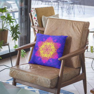Retro Mandala Blume Gelb Rosa und Blau Kissen