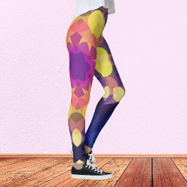 Retro Mandala Blume Gelb Rosa und Lila Leggings