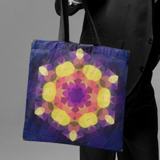 Retro Mandala Blume Gelb Rosa und Lila Tasche