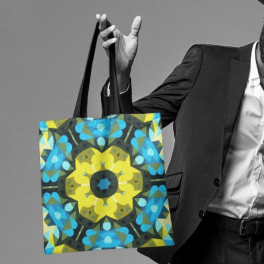 Retro Mandala Blume Gelb und Blau Tasche