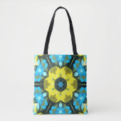 Retro Mandala Blume Gelb und Blau Tasche (Vorderseite)
