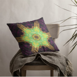 Retro Mandala Blume Gelb und Lila Kissen