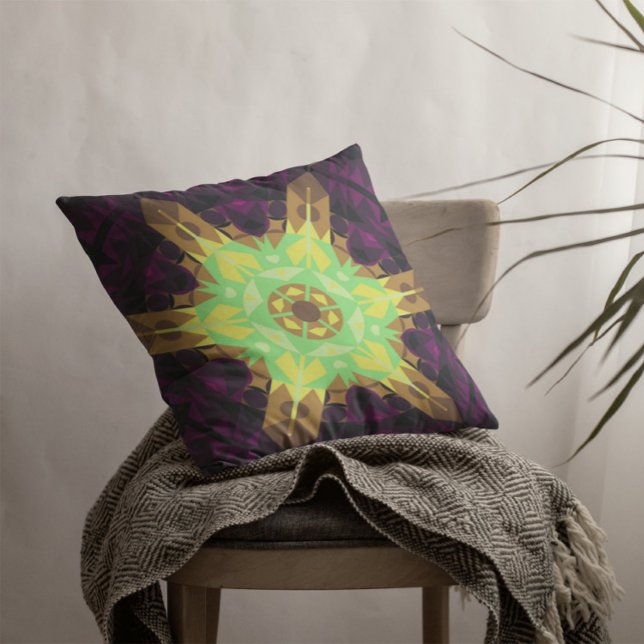 Retro Mandala Blume Gelb und Lila Kissen (Von Creator hochgeladen)