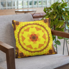 Retro Mandala Blume Gelb und Orange Kissen