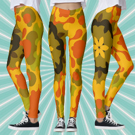 Retro Mandala Blume Gelb und Orange Leggings