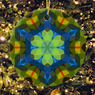 Retro Mandala Blume Green Blue und Orange Keramik Ornament