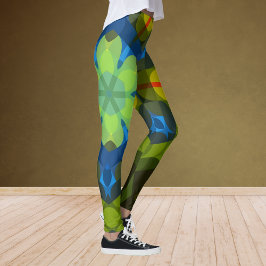 Retro Mandala Blume Green Blue und Orange Leggings