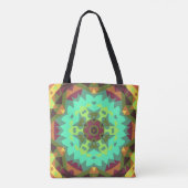 Retro Mandala Blume Green Lila und Orange Tasche (Rückseite)