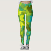 Retro Mandala Blume Grün Gelb und Blau Leggings (Vorderseite)