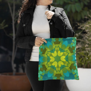 Retro-Mandala-Blume Grün Gelb und Blau Tasche