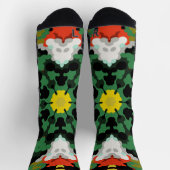 Retro Mandala Blume Grün Orange und Gelb Socken (Oben)