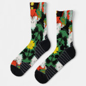 Retro Mandala Blume Grün Orange und Gelb Socken (Links)